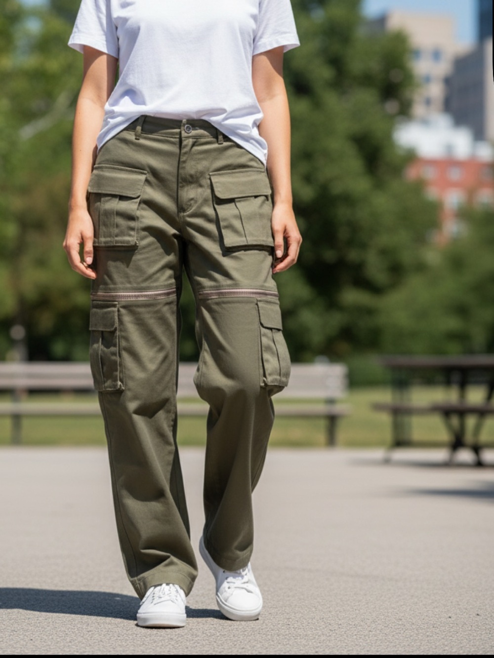 Olive Cargo Utility Pants with Zip-Off Legs